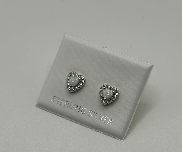 CZ White Opal Heart Earrings