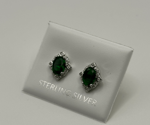 CZ Emerald Stud Earrings