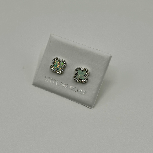 CZ White Opal Clover Earrings