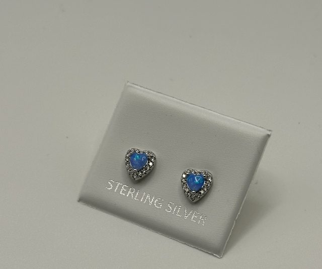 CZ White Opal Heart Earrings