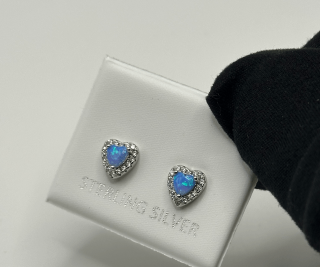 CZ White Opal Heart Earrings