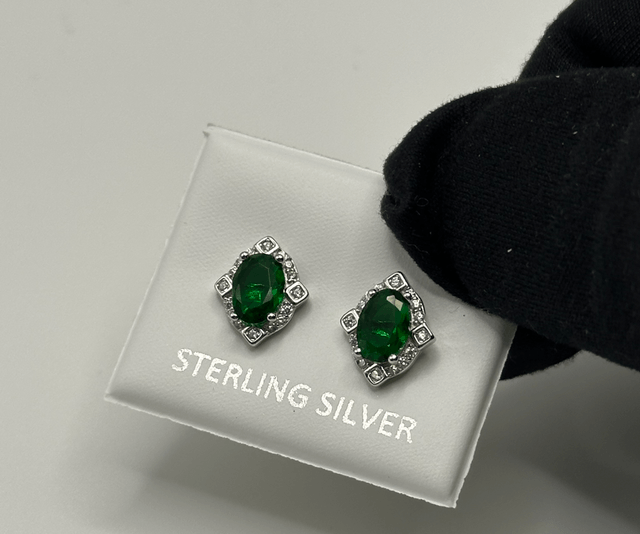 CZ Emerald Stud Earrings