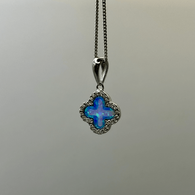 CZ & Blue Opal Clover Necklace