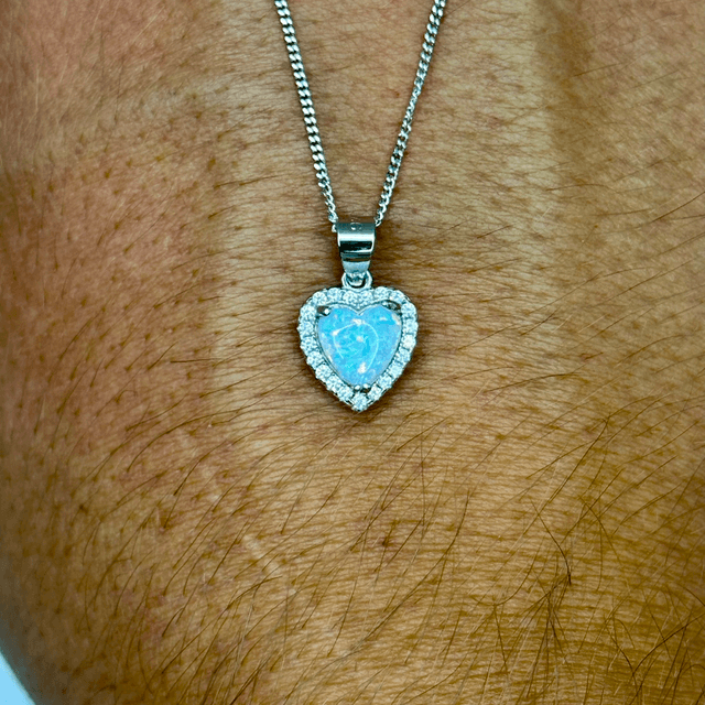 CZ and White Opal Heart Necklace