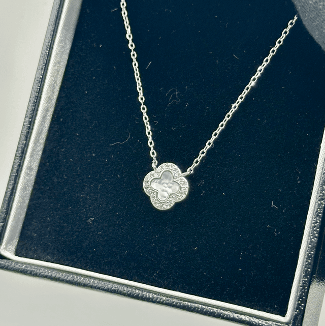 CZ Diamond &amp; MOP Clover Necklace