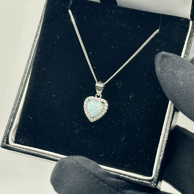 CZ and White Opal Heart Necklace