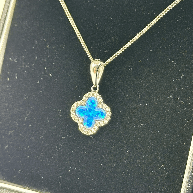 CZ &amp; Blue Opal Clover Necklace