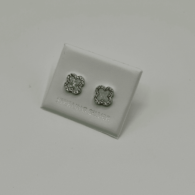 CZ White Opal Clover Earrings